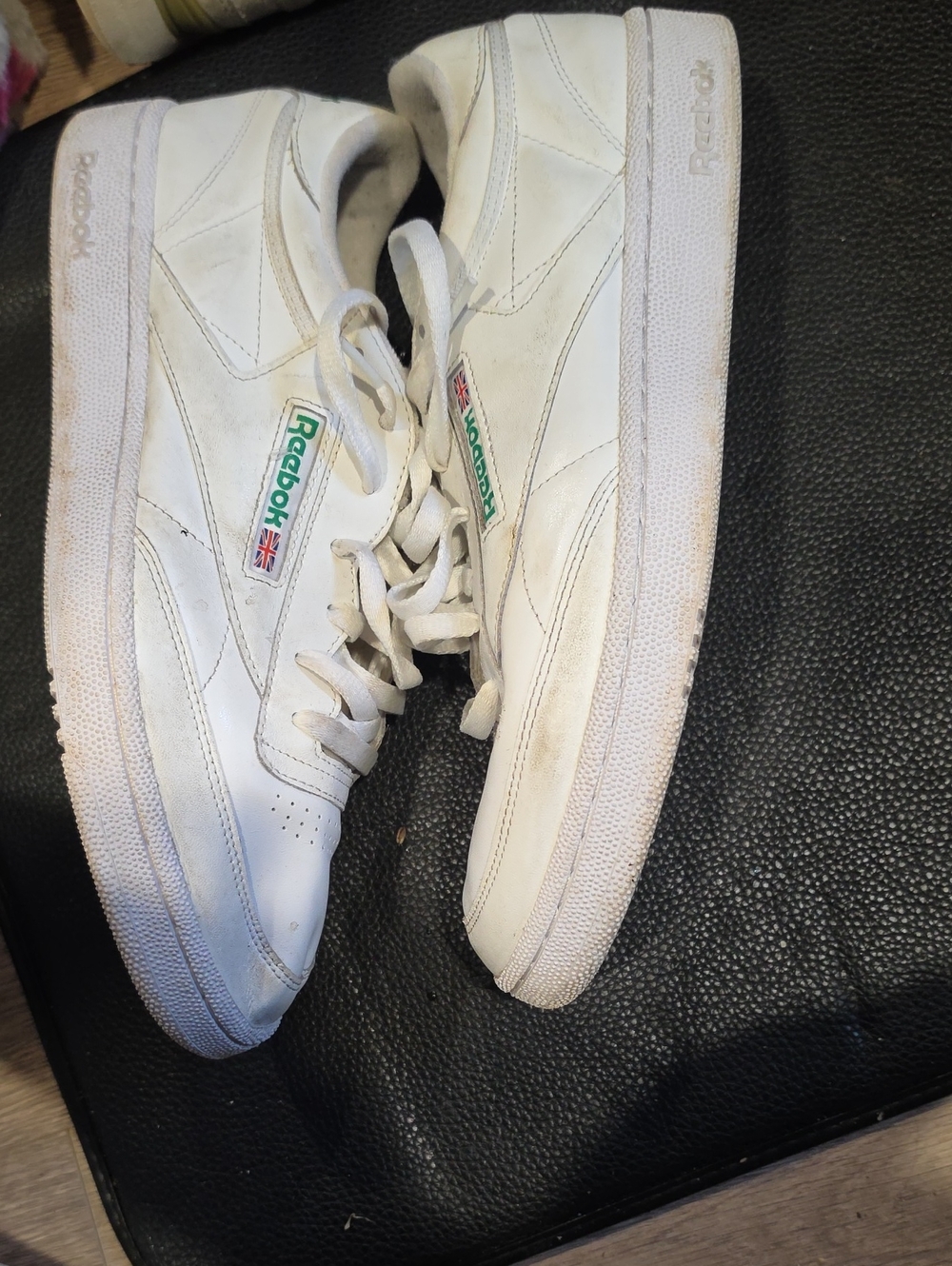 Reebok Men’s White Leather Sneakers with Green Accent